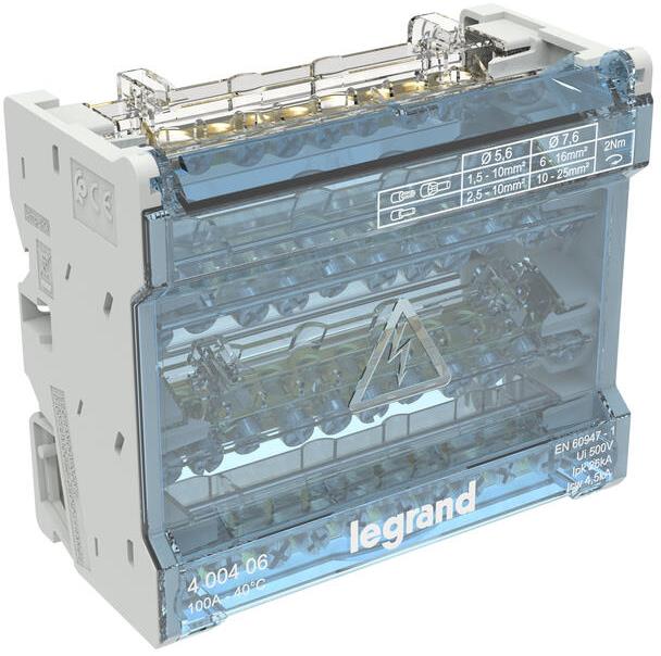 Разпределителен клемен блок 100A 4P 6 модула Legrand