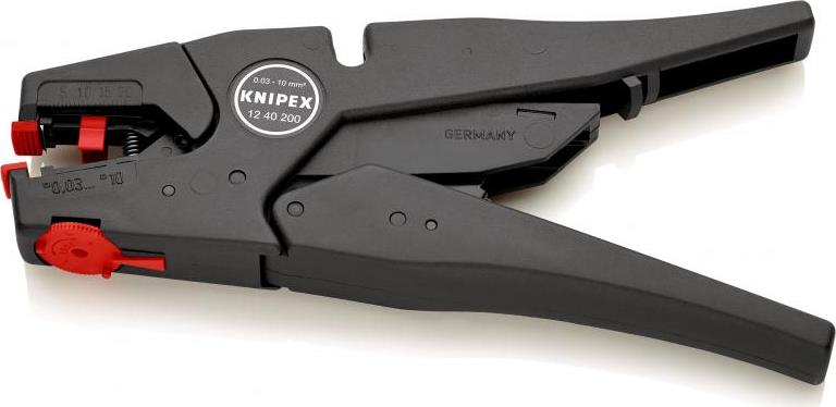 Клещи заголващи саморегулиращи, черно-фосфатирани, жило Ø0.03-10мм, ръкохватка 200мм, с отваряща пружина, Knipex