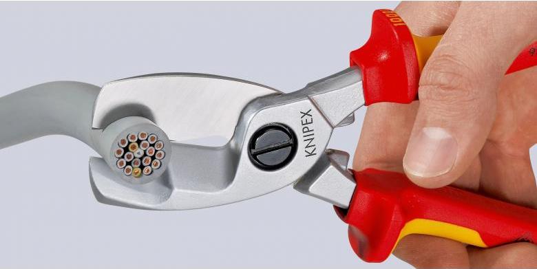 Ножици за рязане на кабел до 70мм2, хромирани, VDE 1000V жълто-червена ръкохватка 200мм, Knipex