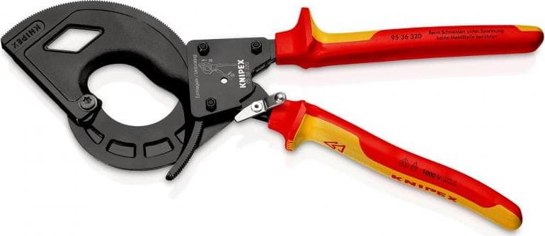 Ножици за рязане на кабел до 600мм2, VDE 1000V жълто-червена ръкохватка 320мм, с фиксатор, Knipex