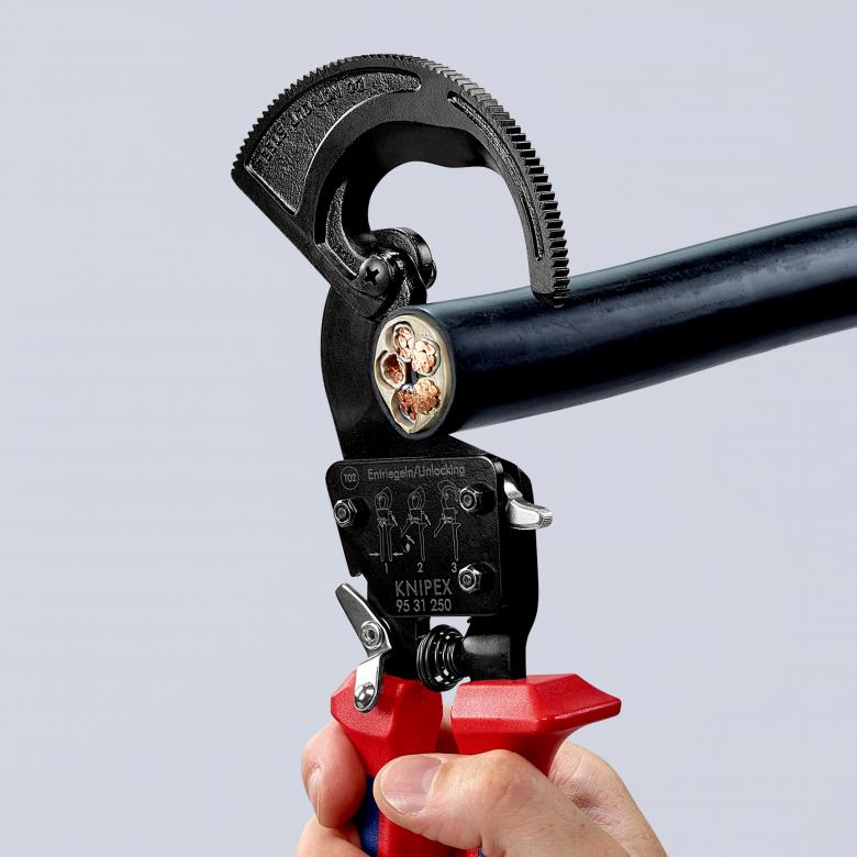 Ножици за рязане на кабел до 240мм2, синьо-червена ръкохватка 250мм, с отваряща пружина, Knipex