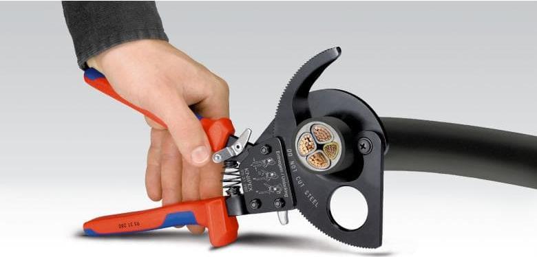 Ножици за рязане на кабел до 240мм2, синьо-червена ръкохватка 250мм, с отваряща пружина, Knipex