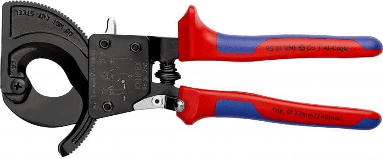 Ножици за рязане на кабел до 240мм2, синьо-червена ръкохватка 250мм, с отваряща пружина, Knipex