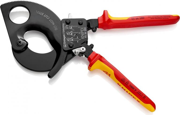 Ножици за рязане на кабел до 380мм2, VDE 1000V жълто-червена ръкохватка 280мм, с отваряща пружина, Knipex