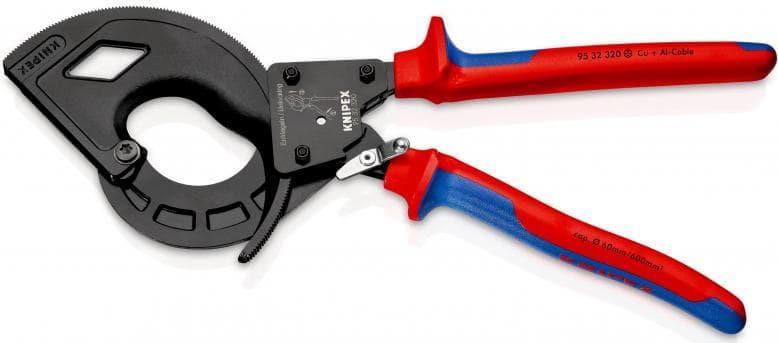 Ножици за рязане на кабел до 600мм2, синьо-червена ръкохватка 320мм, с отваряща пружина, Knipex