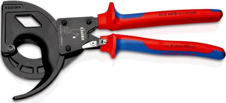 Ножици за рязане на кабел до 600мм2, синьо-червена ръкохватка 320мм, с отваряща пружина, Knipex