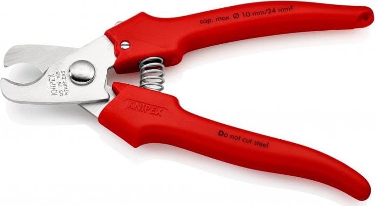 Ножици за рязане на кабел до 24мм2, хромирани, червена ръкохватка 165мм, с отваряща пружина, Knipex