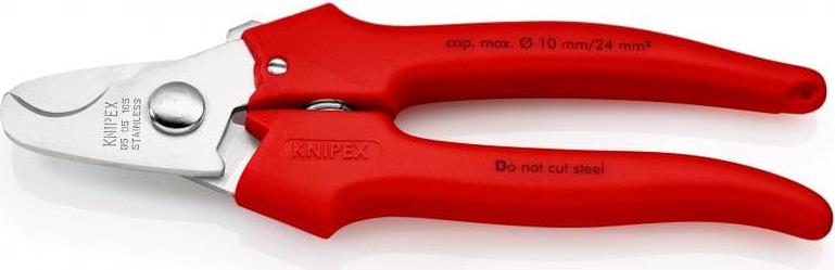 Ножици за рязане на кабел до 24мм2, хромирани, червена ръкохватка 165мм, с отваряща пружина, Knipex