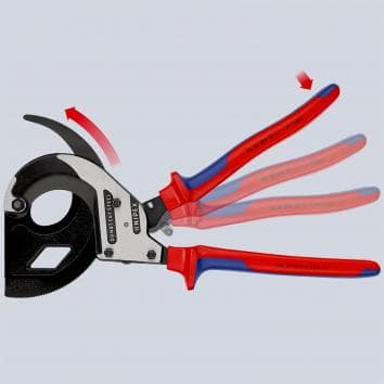 Ножици за рязане на кабел до 600мм2, синьо-червена ръкохватка 320мм, с отваряща пружина, Knipex