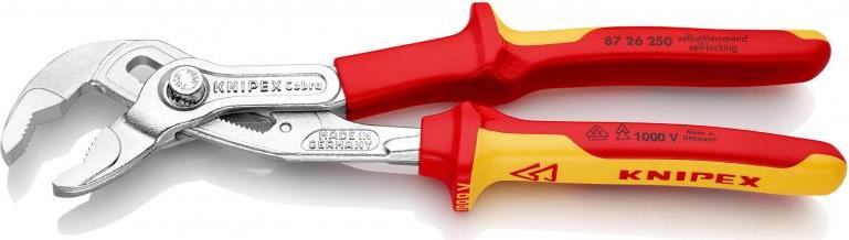 Клещи раздвижени Cobra, хромирани, VDE 1000V жълто-червена ръкохватка 250мм, Knipex