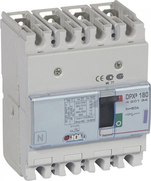 Автомат DPX3 160 TM 4P 80А 50кА регулируем (In x 0.8...1) Legrand