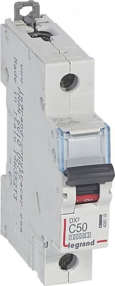 Автоматичен прекъсвач DX3 1P 50A крива С 10kA 1 мод. Legrand