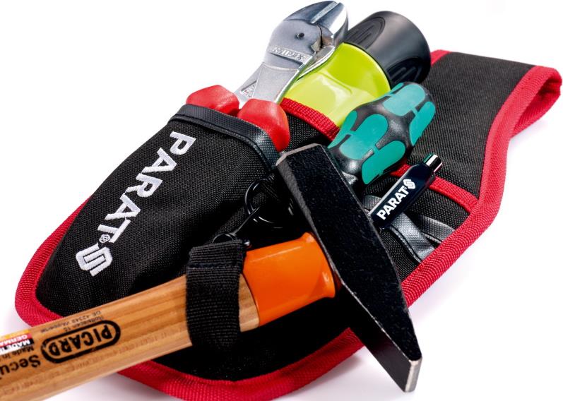 Чанта за колан PARABELT S с 7 джоба за инструменти черна с червен кант PARAT