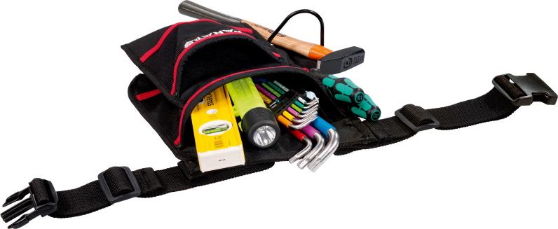 Чанта за колан PARABELT M с 9 джоба за инструменти и колан черна с червен кант PARAT