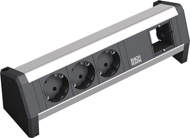 Модул DESK 1 с 3х Шуко и 1х празен модул, цвят Черен, Bachmann