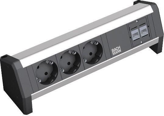 Модул DESK 1 с 3х Шуко и 2х RJ45 Cat.6A STP, цвят Черен, Bachmann