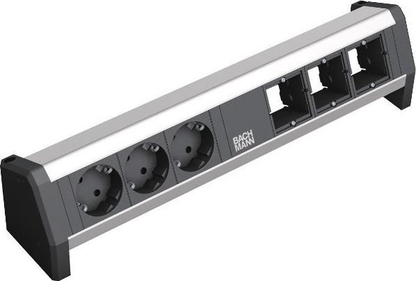 Модул DESK 1 с 3х Шуко и 3х празни модула, цвят Черен, Bachmann
