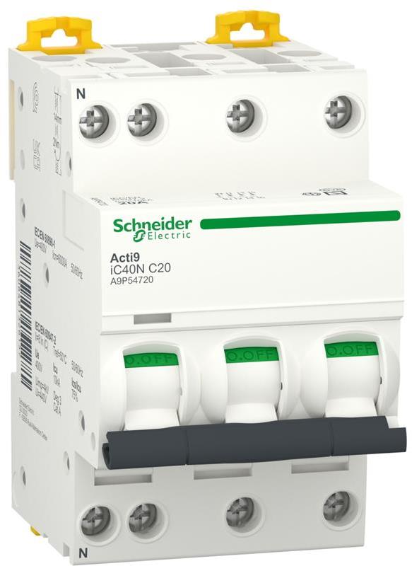 Автоматичен прекъсвач Acti 9 iC40N 3P+N 20A крива C 6kA SE