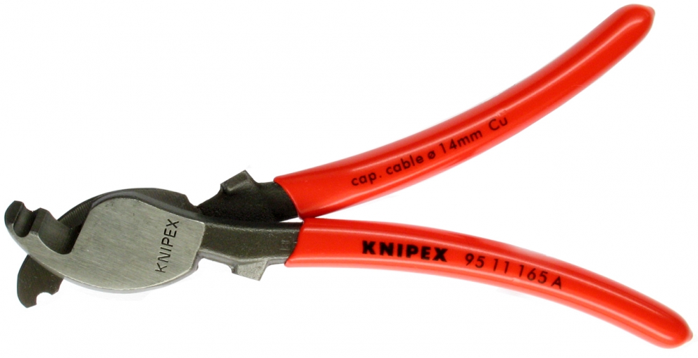 Ножици за рязане на кабел до 35мм2 с двойно острие, червена ръкохватка 165мм, Knipex