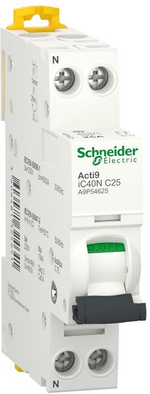 Автоматичен прекъсвач Acti 9 iC40N 1P+N 25A крива C 6kA SE