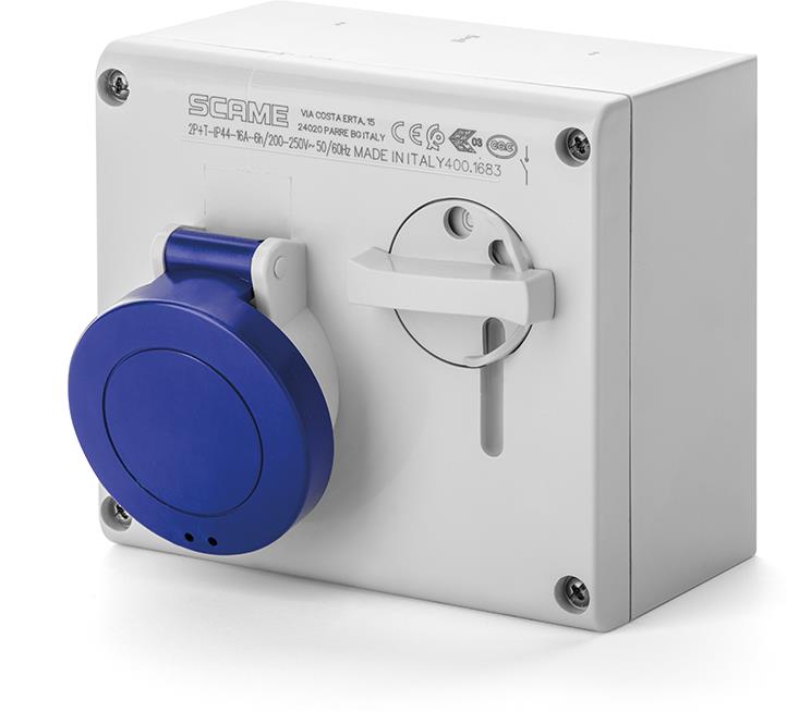 Промишлен контакт 2P+Е 16A IP44 с механична блокировка серия Omnia Scame