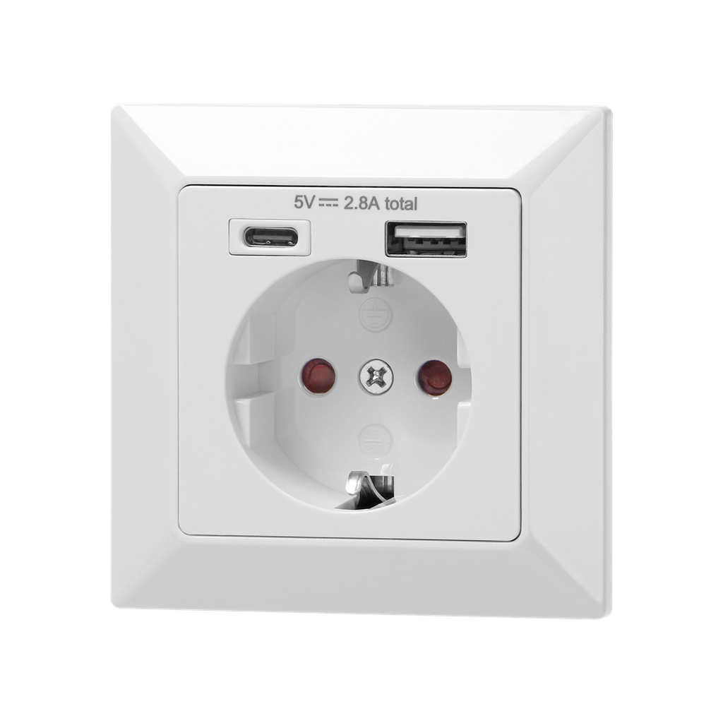 Контакт ШУКО 2P+E 16A + USB тип A+C 2.8A 14W цвят бял ORNO