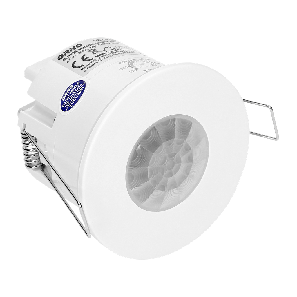 Датчик за движение PIR, за вграждане в таван, 360°, обхват D6m @ h=2.5m, IP65, цвят Бял ORNO