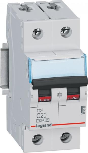 Автоматичен прекъсвач TX3 2P 20A крива С 6kA Legrand