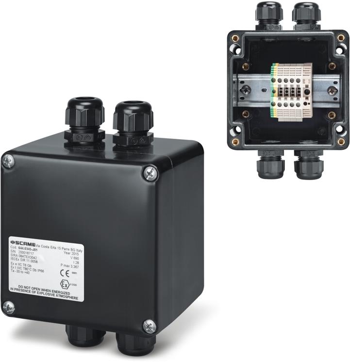 Кутия взривозащитена EX 122х120х90мм IP66, с 4х щуцера М20, 4xWDU 4,0mm², серия Zenith-P ЕX Scame