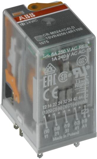 Реле интерфейсно CR-M 230 VAC, 6A, 4 превключващи контакта, монтаж в цокъл ABB