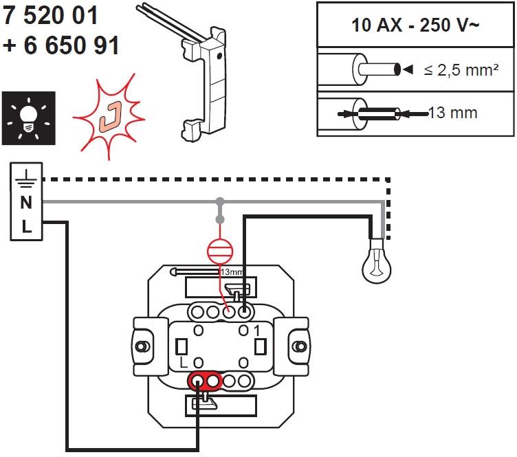 LED лампа за индикатор (бяла) за ключ с неутрала 230V 3мА Legrand