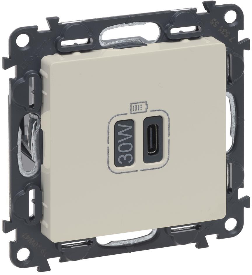 Розетка USB за зареждане тип C Power Delivery 30W цвят крем Valena Life Legrand
