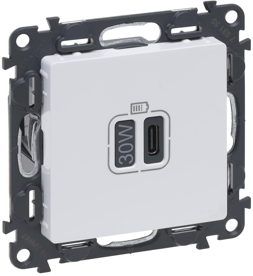 Розетка USB за зареждане тип C Power Delivery 30W цвят Бял Valena Life Legrand