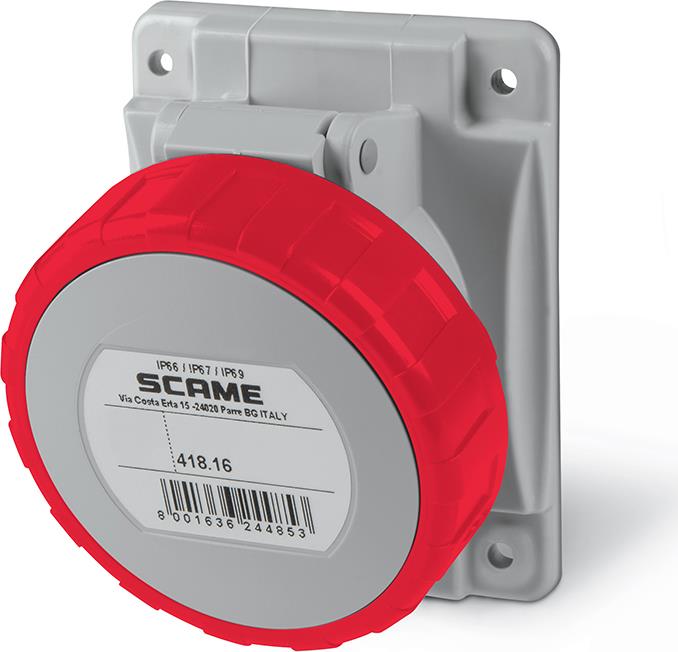 Промишлен контакт 3P+Е 16A 380V IP66 серия Optima панелен монтаж 70х87мм Scame