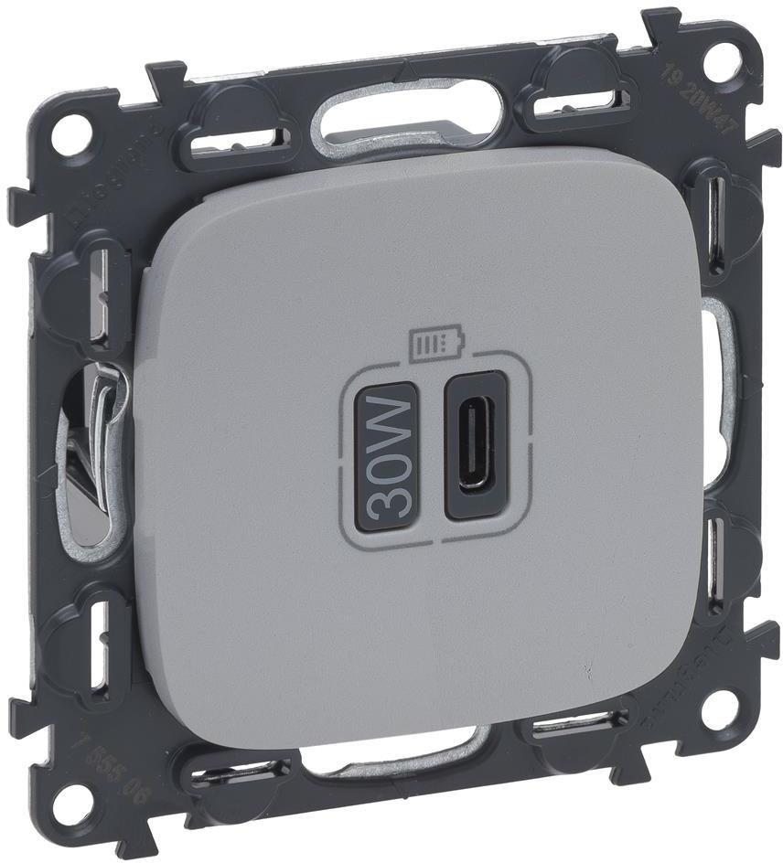 Розетка USB за зареждане тип C Power Delivery 30W цвят Алуминий Valena Allure (комплект с механизъм) Legrand