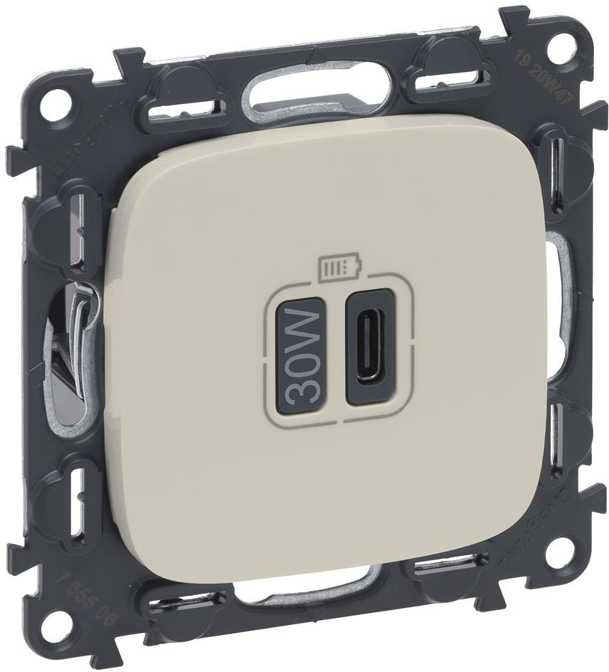 Розетка USB за зареждане тип C Power Delivery 30W цвят Крем Valena Allure (комплект с механизъм) Legrand
