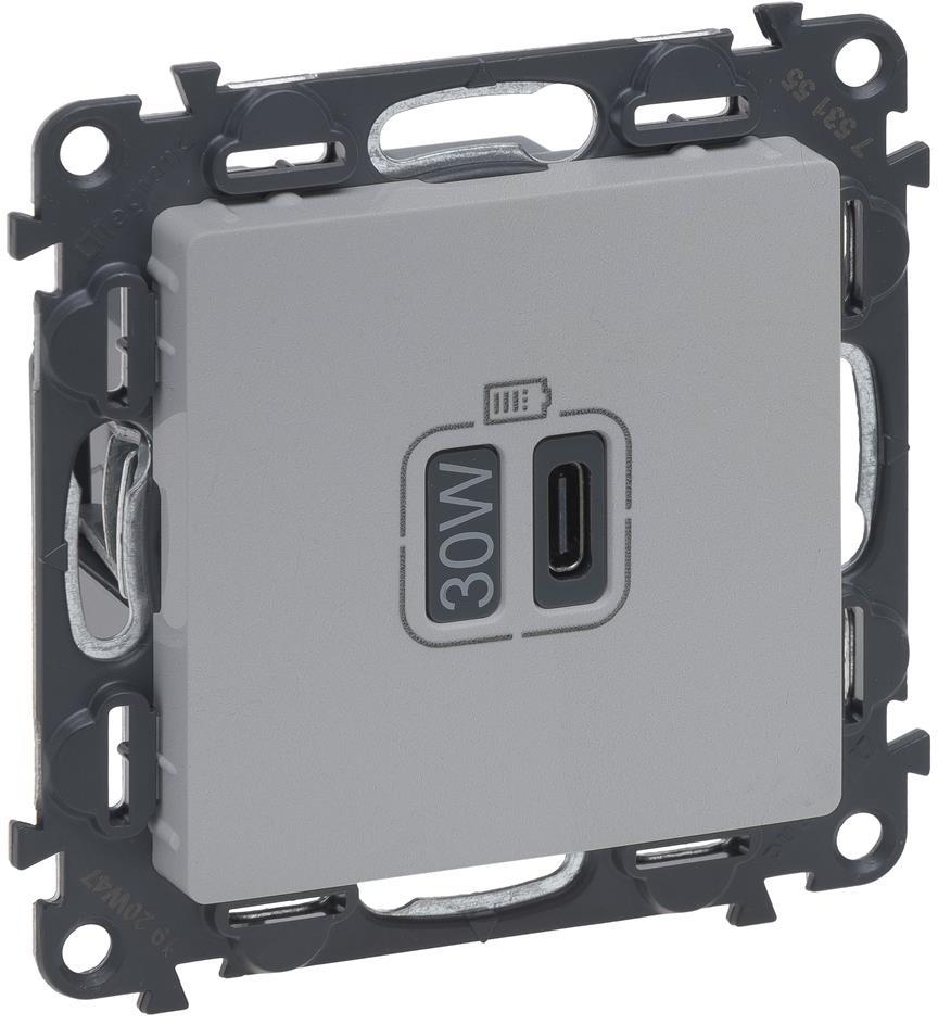 Розетка USB за зареждане тип C Power Delivery 30W цвят Алуминий Valena Life Legrand