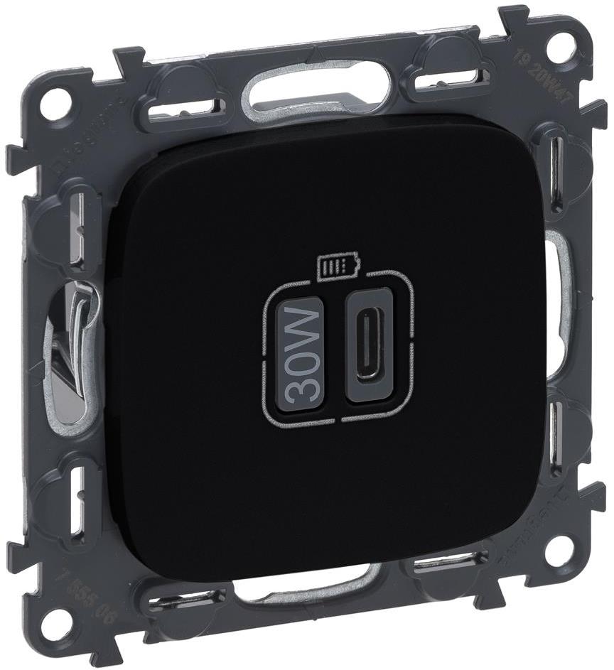 Розетка USB за зареждане тип C Power Delivery 30W цвят Черен Valena Allure (комплект с механизъм) Legrand