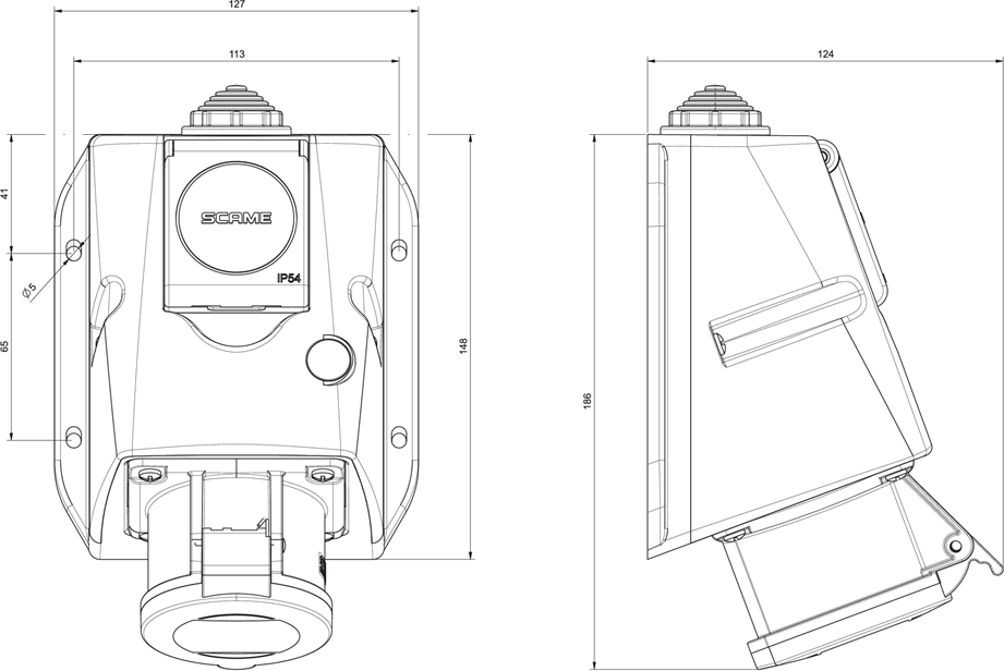 Промишлен комбиниран контакт 3P+N+Е 16A+шуко IP54 серия Optima Combi Scame