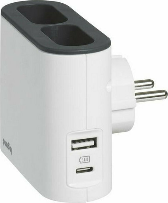 Адаптер за контакт плосък 2х Евро контакт 6A и USB A+C NEW Legrand
