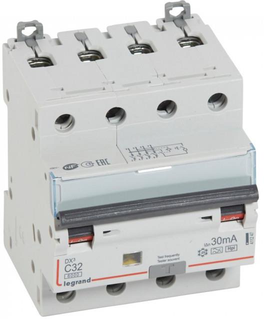 ДТЗ комбинирана DX3 4P 32A крива C 30mA тип F 6kA 4 мод. Legrand