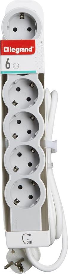 Разклонител БЯЛ 6x2P+E с кабел 5 метра / 3x1.5мм2 Standard NEW Legrand