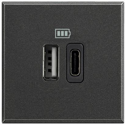 Розетка 2xUSB за зареждане тип A+C 3A 15W 2 мод. цвят Антрацит Axolute Bticino