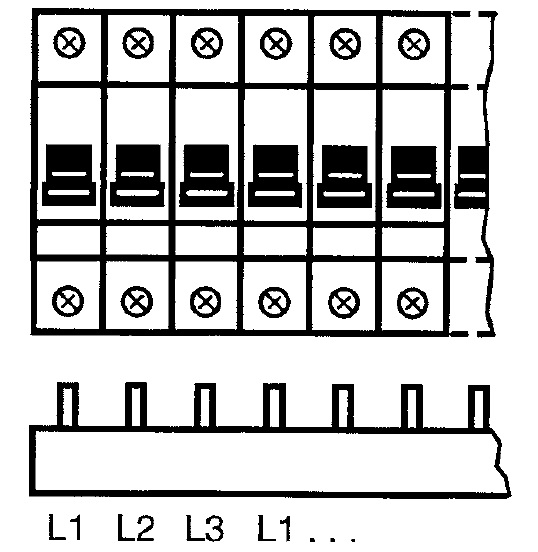 Захранващ гребен PS3 3P 16мм2 80A 20 прекъсвача L1L2L3 ABB