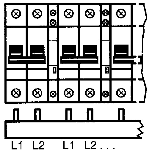Захранващ гребен PS2 1P+N 16мм2 80A 24 прекъсвача NL+Aux ABB