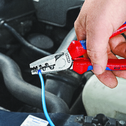 Клещи за кримпване на кабелни накрайници 0.25-16мм2, синьо-червена ръкохватка 180мм, Knipex