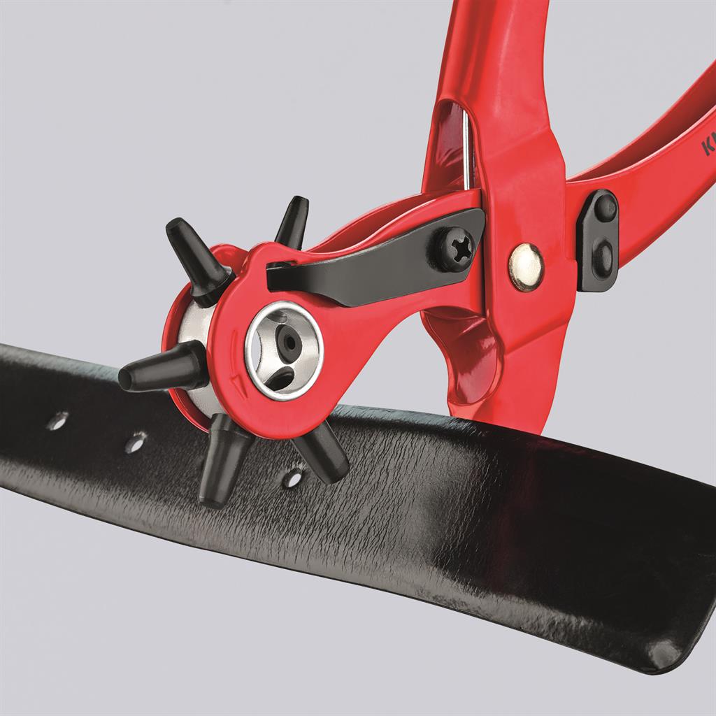 Щанца за кожа, червено-фосфатирана, ръкохватка 220мм, с фиксатор, Knipex