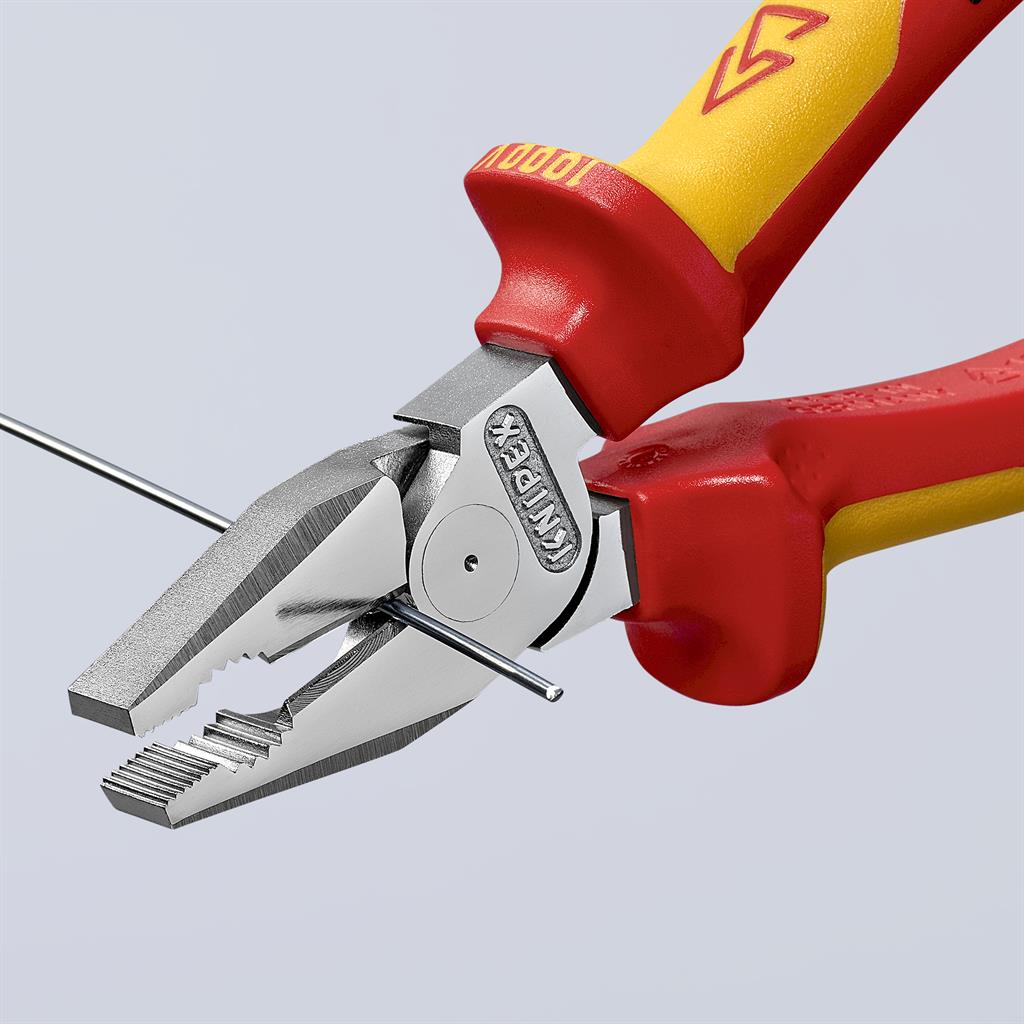 Комбинирани клещи усилени, хромирани, VDE 1000V жълто-червена ръкохватка 180мм, Knipex