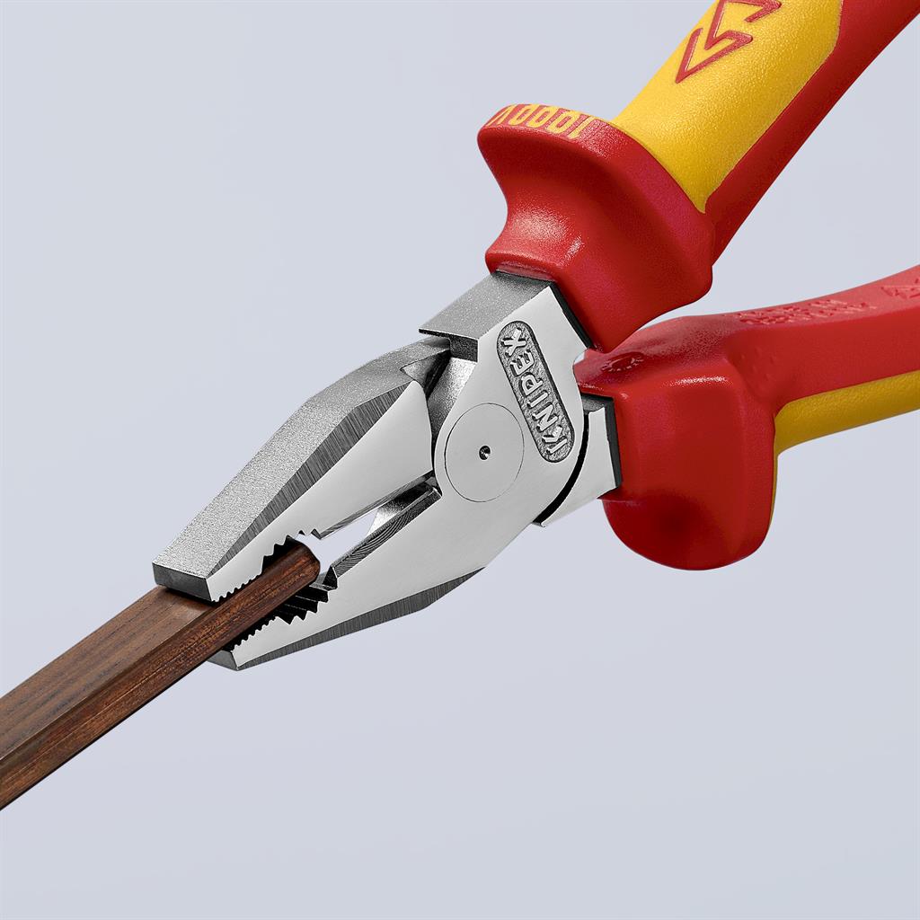 Комбинирани клещи усилени, хромирани, VDE 1000V жълто-червена ръкохватка 180мм, Knipex