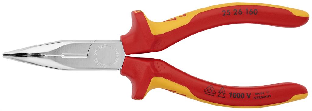 Клещи резачки с извит остър връх, хромирани, VDE 1000V жълто-червена ръкохватка 160мм, Knipex
